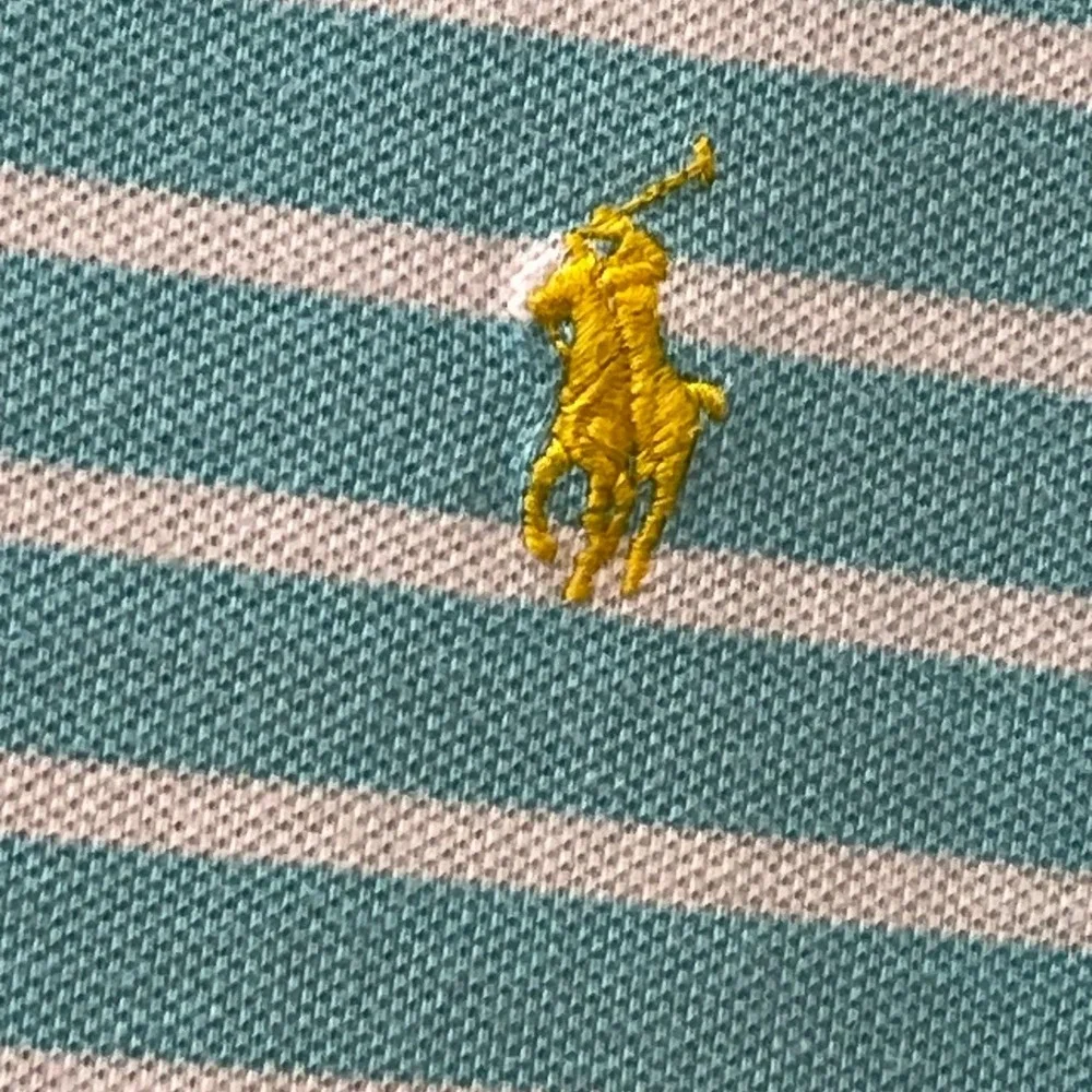 Polo Ralph Lauren Men's Size Large  Turquoise Striped Polo‎ Shirt Yellow Pony